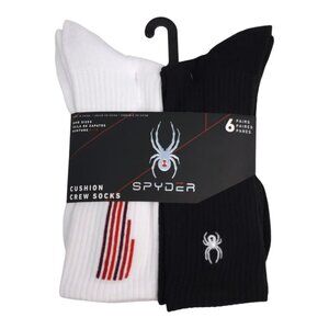 Spyder Cushion Crew Socks 6-Pack Shoe Sizes 6-12 Black & White Mens Vented